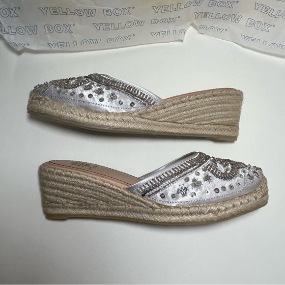 Beautiful Yellow Box Kina Slip On Shoes Sequin Silver Platform Wedge Heel Size 9 - Picture 7 of 12